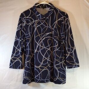Talbots Navy Rope Print  Blouse XL Nautical Classic Workwear Top Office Wear